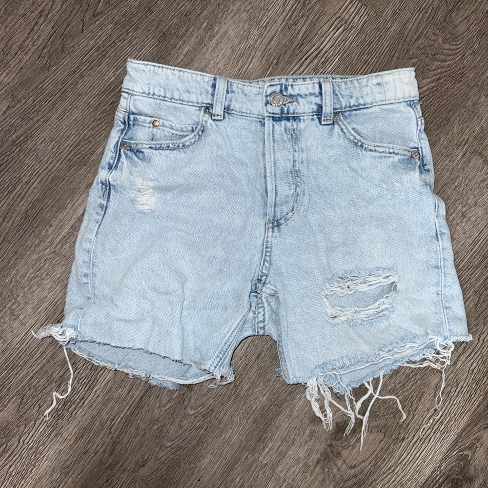 &Denim Light Blue Distressed Shorts